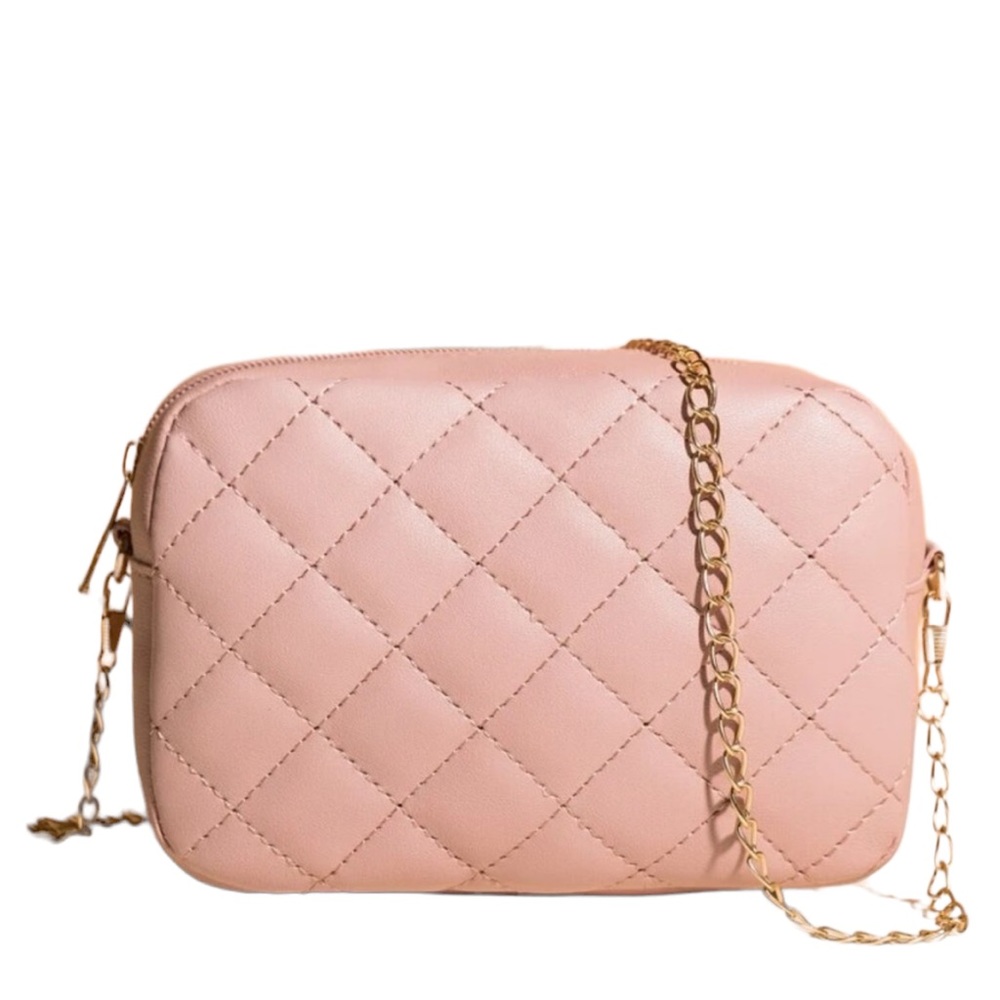 Pink Quilted Gold Chain Crossbody Purse